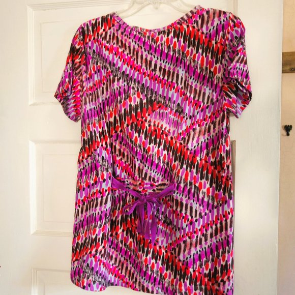 LOGO by Lori Goldstein Short Sleeve Pink Print Top with Tie Back Size M - Picture 2 of 4